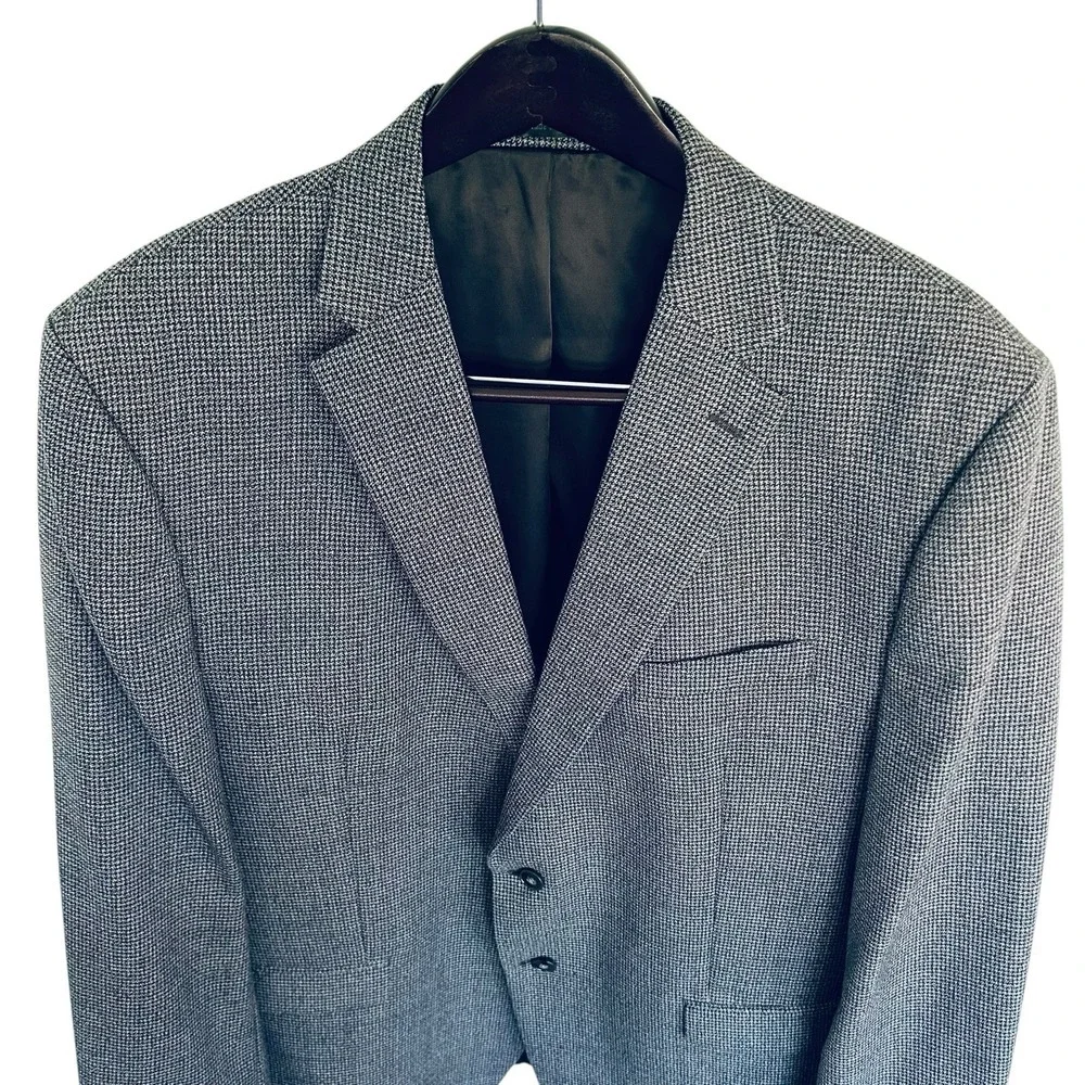 Calvin Klein 48L Gray Black Houndstooth Wool Blazer 2 Button Double Vent Sport